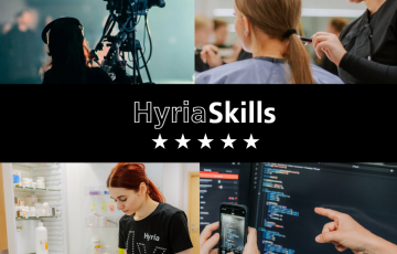 Media-alan, hius- ja kauneudenhoitoalan, hoitoalan ja tieto- ja viestintätekniikan opiskelijoita työssään.