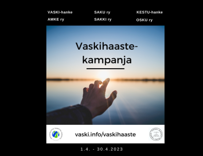 Käsi ojentuu kohti auringon nousua tai laskua. kuva päällä teksti Vaskihaastekampanja